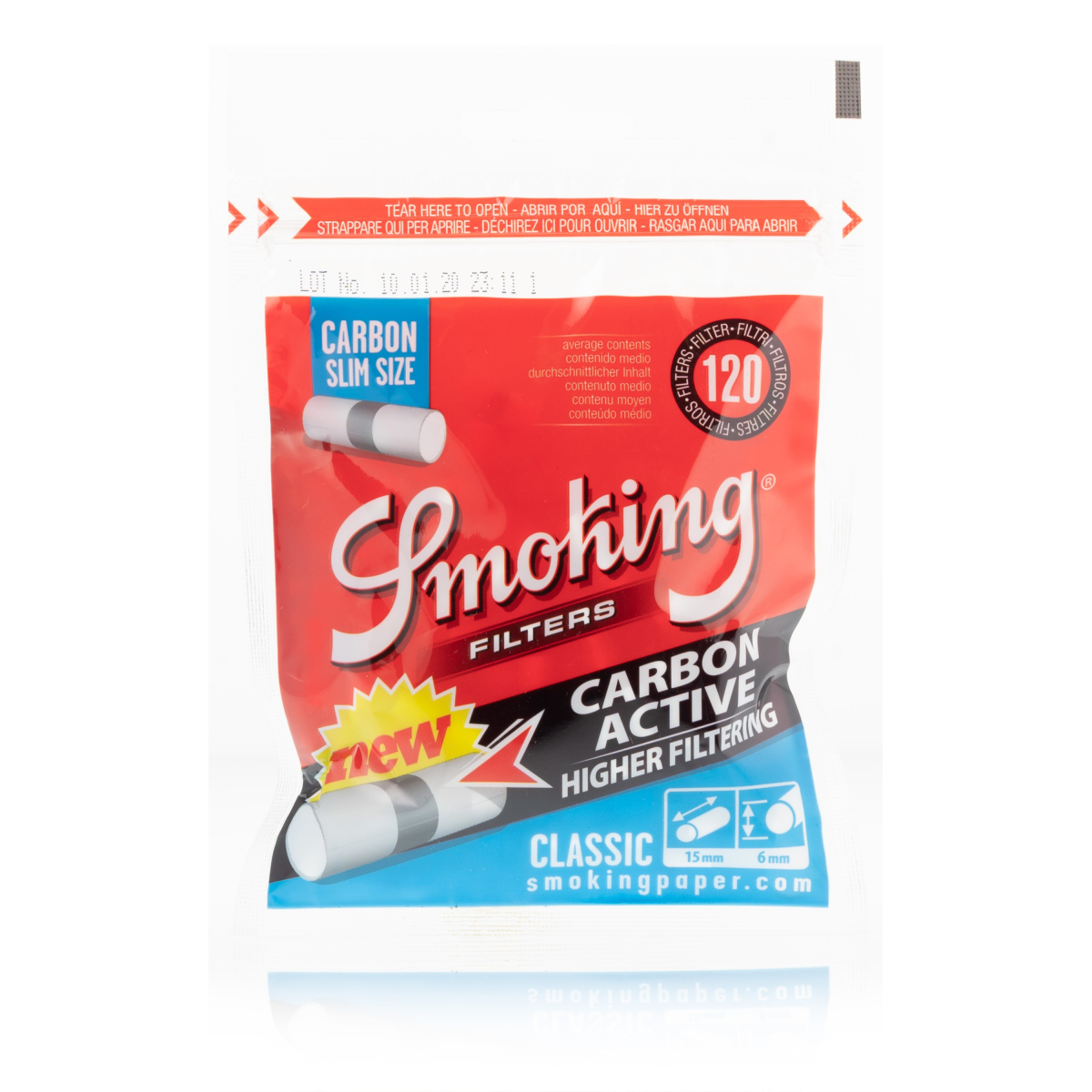 Smoking Slim Watte-Filter Classic Aktivkohle- 6mm