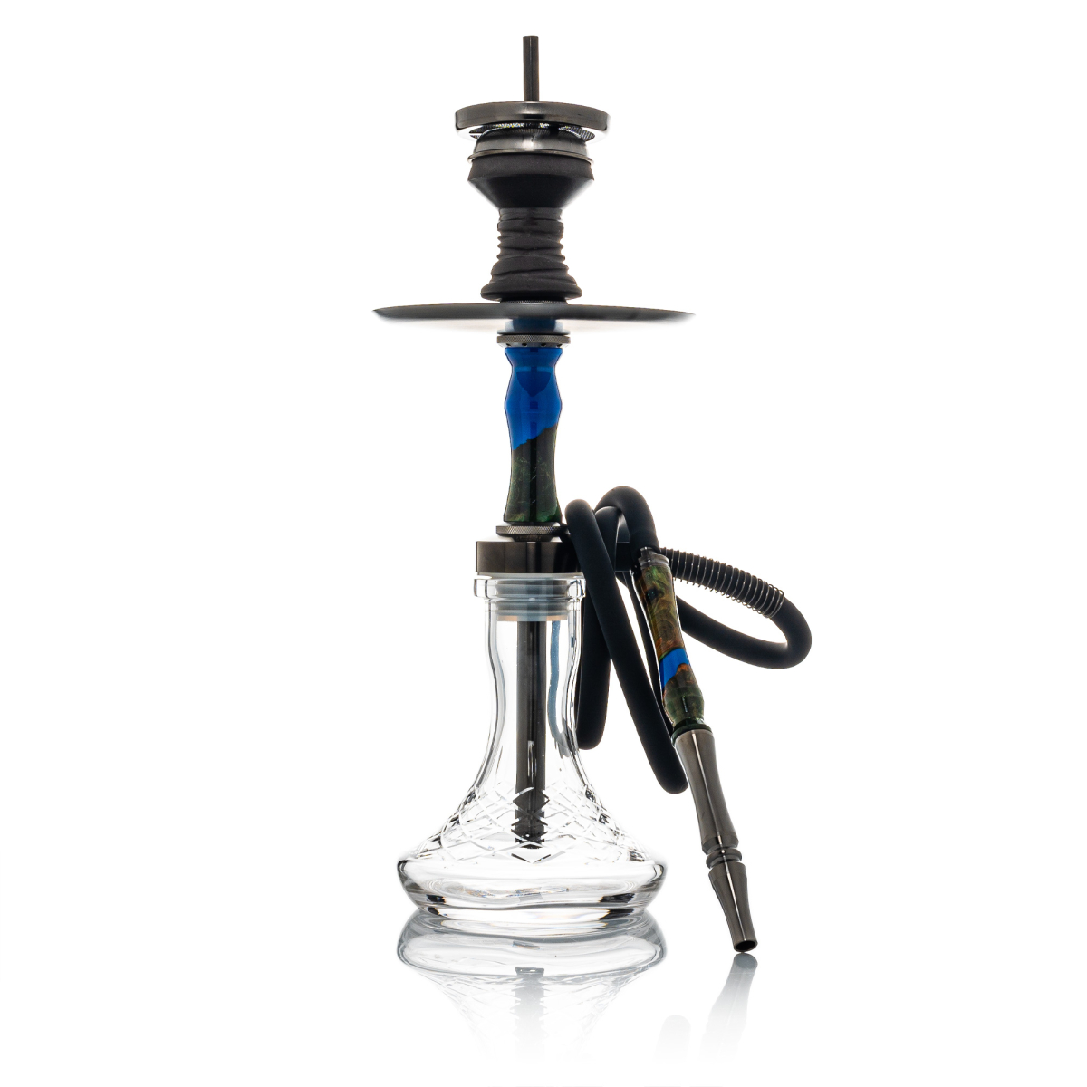 INVI - Vertex Handcut Edelstahl Shisha - Gun Metal Wood Edition - Blau / Grün