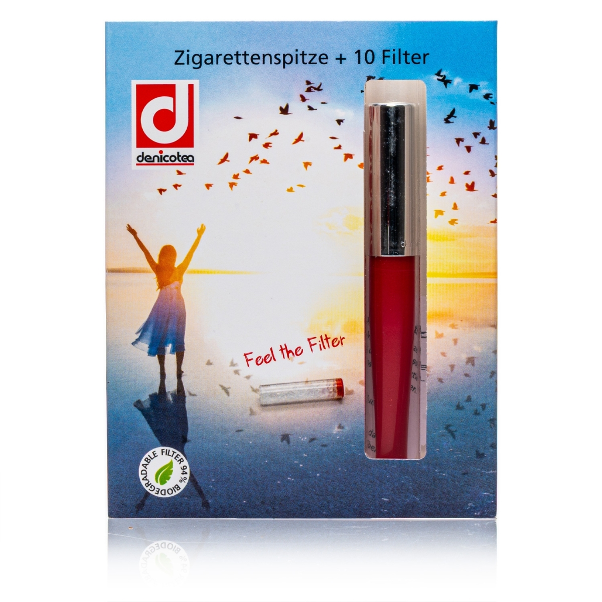 DENICOTEA - Zigarettenspitze Automatic perlrot inkl. 10 Filter