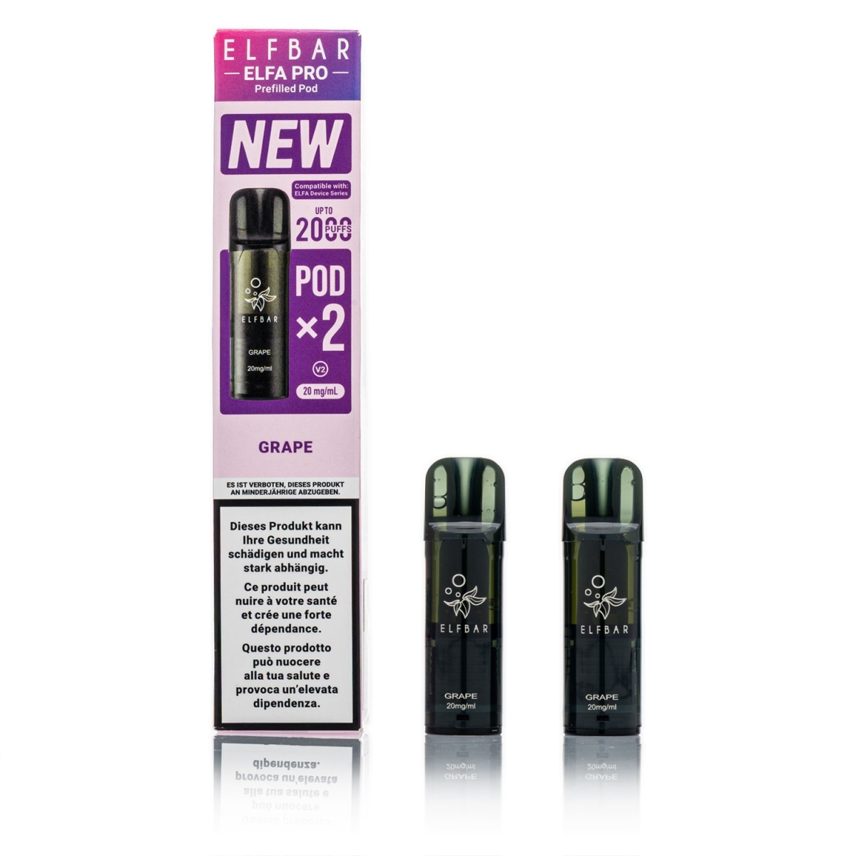 ELFBAR ELFA Pro V2 - Grape - 2ml Pods / 20mg / 2 Stück