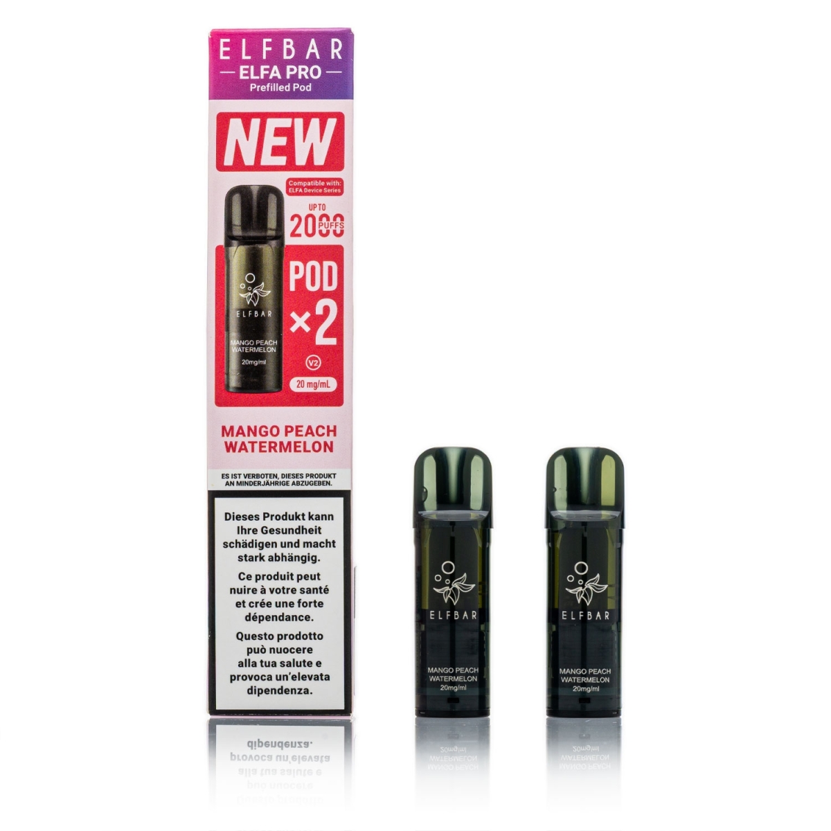 ELFBAR ELFA Pro V2 - Mango Peach Watermelon - 2ml Pods / 20mg / 2 Stück