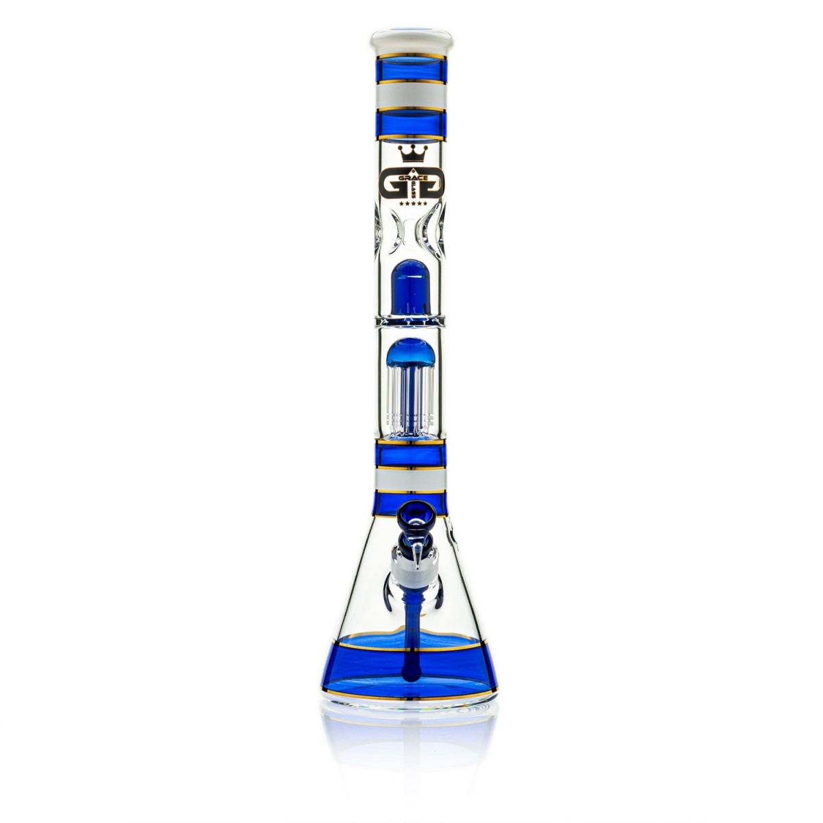 Grace Glass - Golden Line Blue Beaker Bong