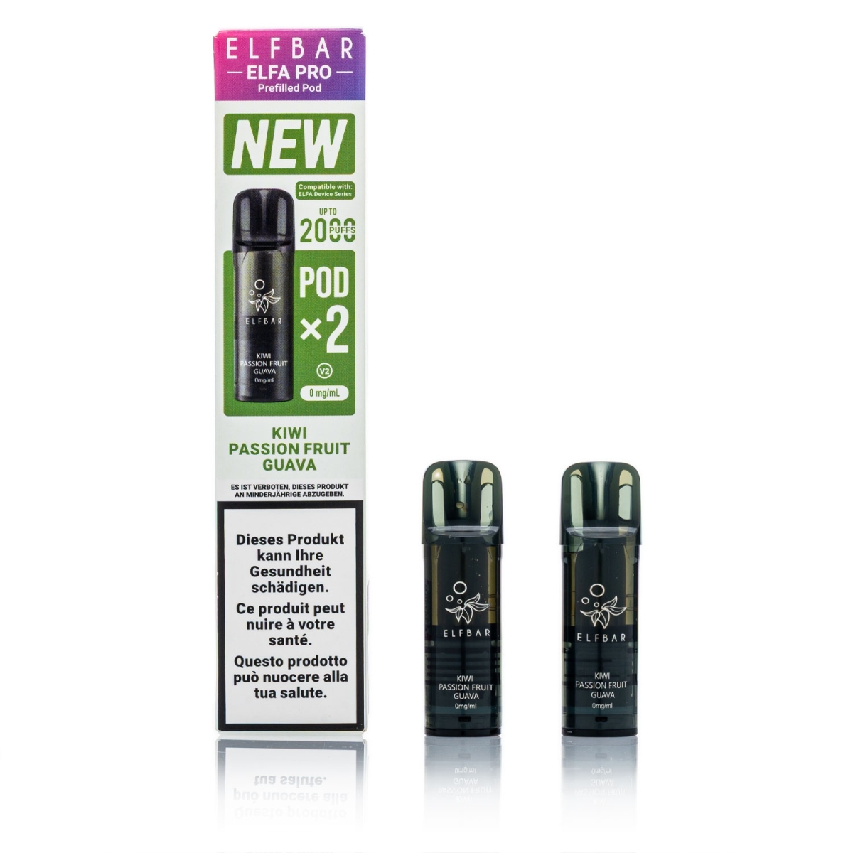 ELFBAR ELFA Pro V2 - Kiwi Passionfruit Guava - 2ml Pods / 0mg / 2 Stück