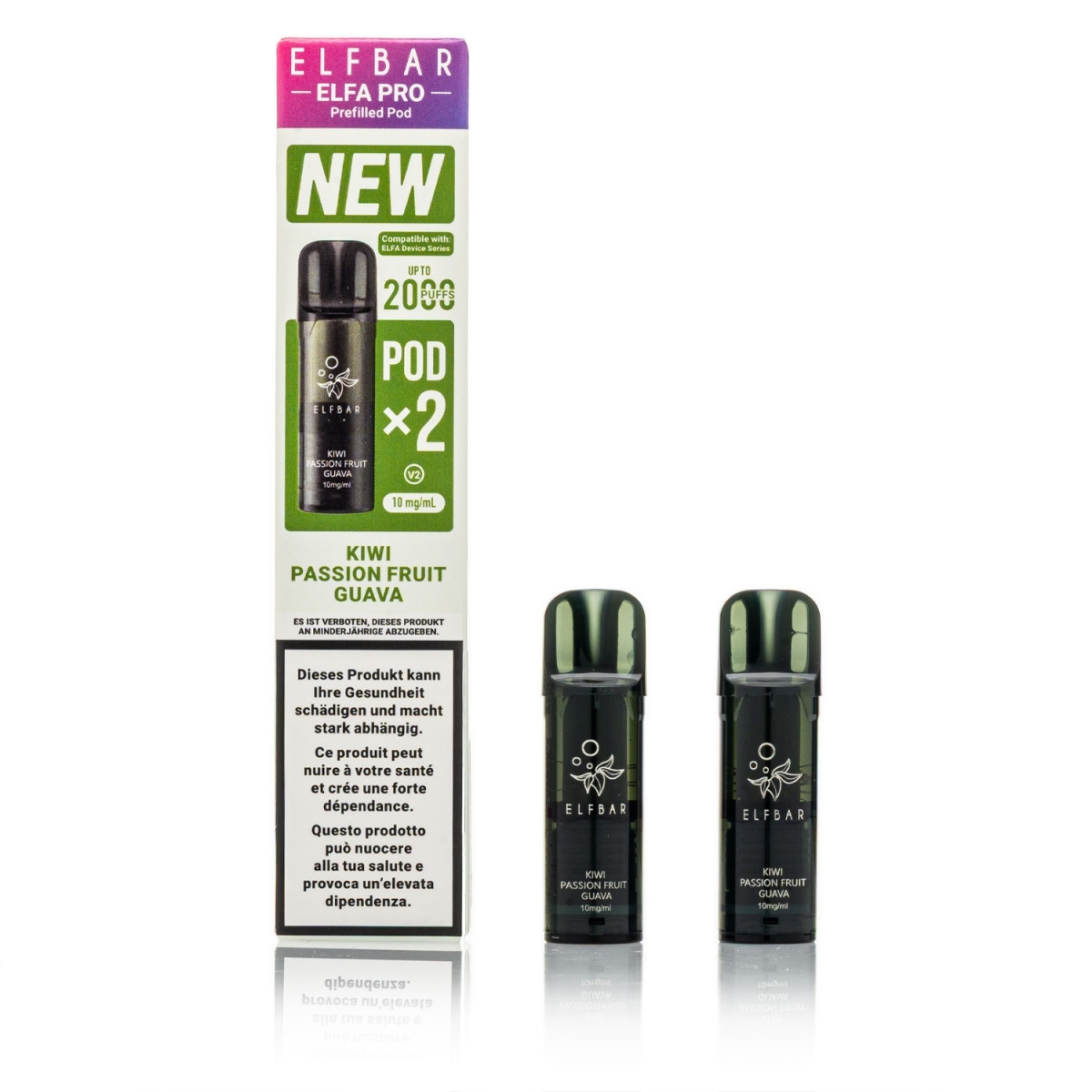 ELFBAR ELFA Pro V2 - Kiwi Passionfruit Guava - 2ml Pods / 10mg / 2 Stück