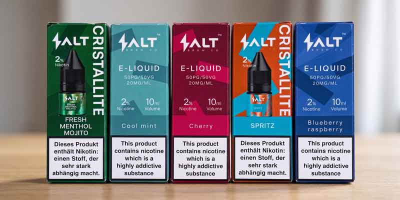 Salt Brew Liquids Schweiz &ndash; Cristallite und E-Liquid Nic Salt Sorten wie Fresh Menthol Mojito, Cool Mint, Cherry, Spritz und Blueberry Raspberry