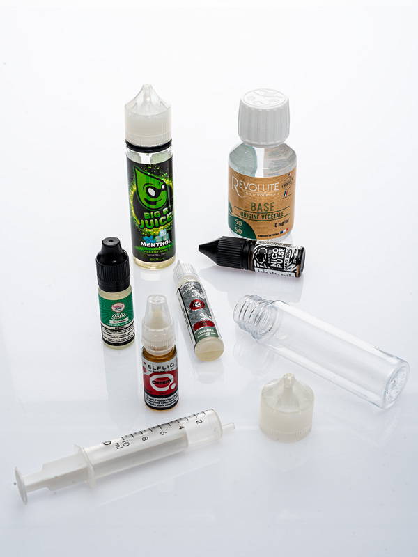 Zubeh&ouml;r zum Mischen eines E-Liquids mit Longfill, Base, Nikotinshot, Leerflasche und Spritze