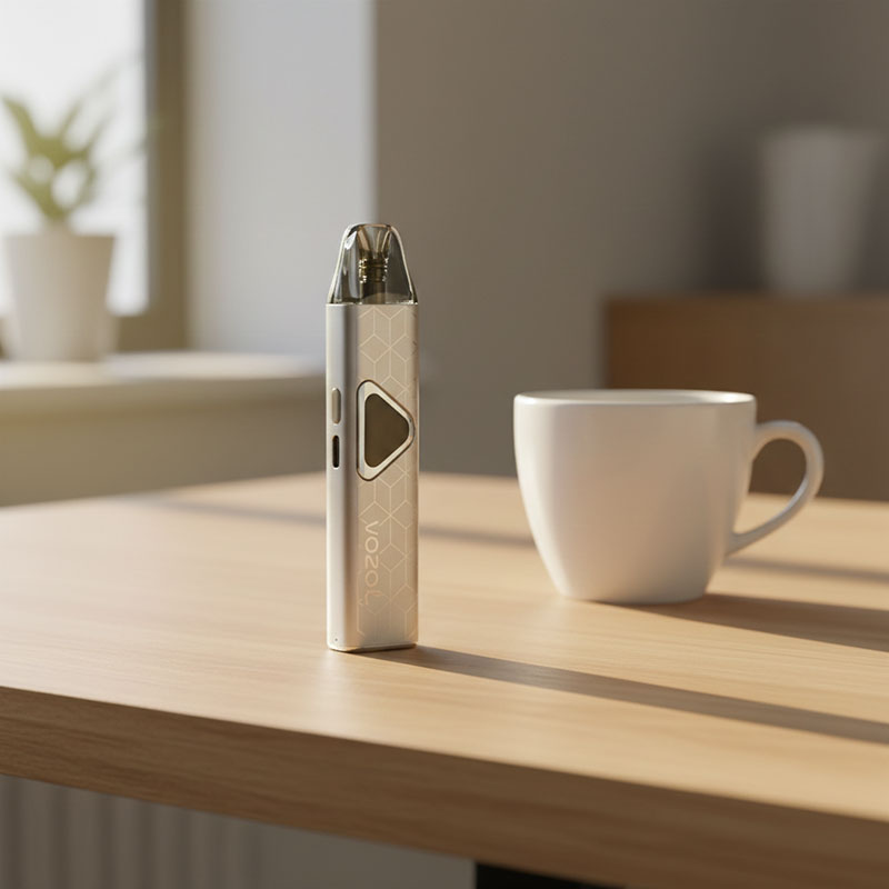 Vozol Ace Go Pod System im Alltag als wiederbefüllbare E-Zigarette neben Kaffeetasse