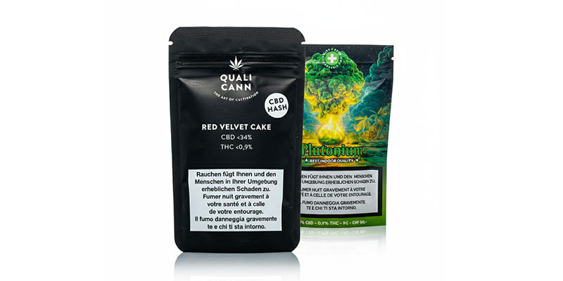 CBD Bl&uuml;ten Marken Schweiz: Qualicann Red Velvet Cake und Plutonium von High Level Genetics